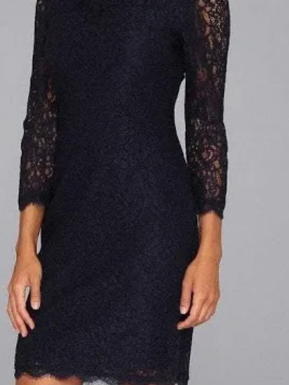 Adrianna Papell Navy Blue Lace 3/4 Sleeve Sheath Dress Size 8 Cocktail Formal